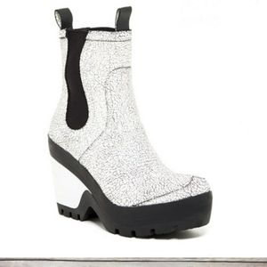 Hunter | White Crackle Platform Wedge Chelsea Boot